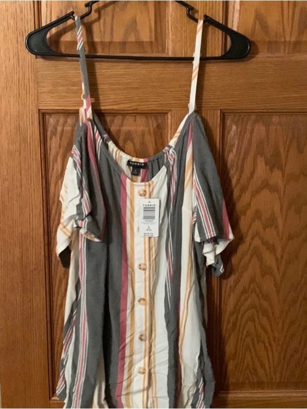 torrid Striped Cold-Shoulder Button-Front Top